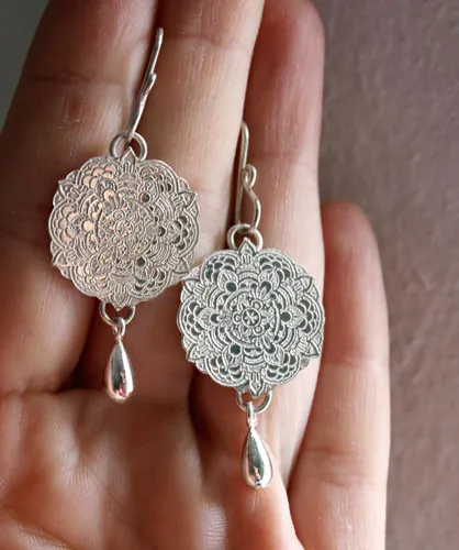 Ishaia, mandala earrings in sterling silver