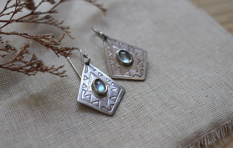Itzia, mexican diamond earrings in sterling silver and zircon