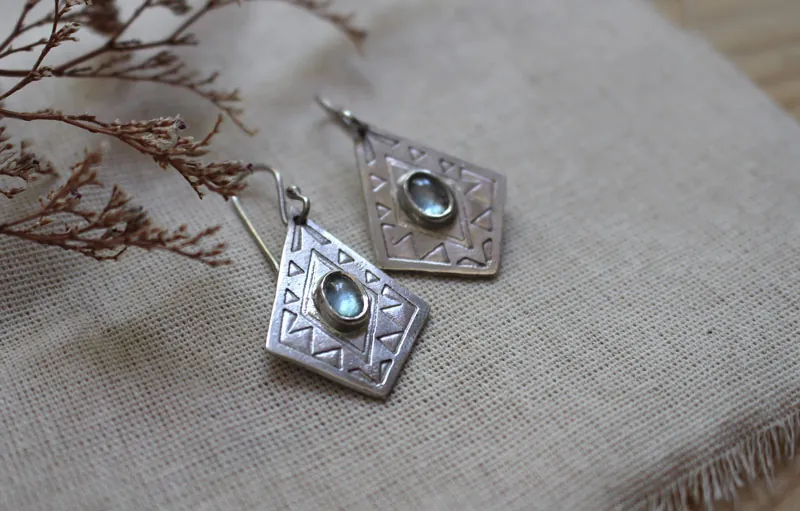 Itzia, mexican diamond earrings in sterling silver and zircon