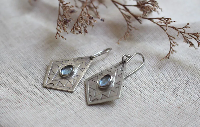 Itzia, mexican diamond earrings in sterling silver and zircon