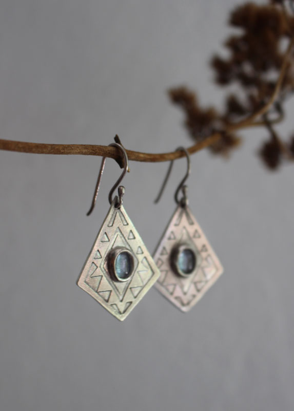 Itzia, mexican diamond earrings in sterling silver and zircon