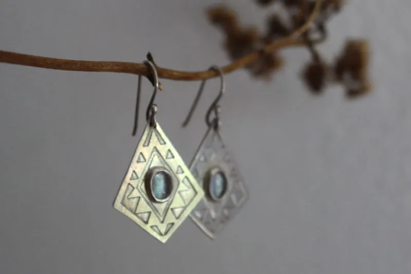 Itzia, mexican diamond earrings in sterling silver and zircon