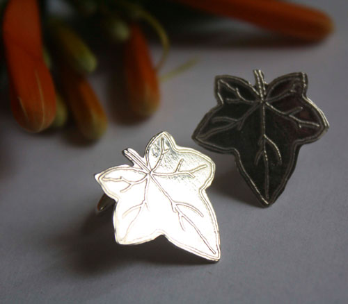 Ivy leaf, romantic cufflinks in sterling silver
