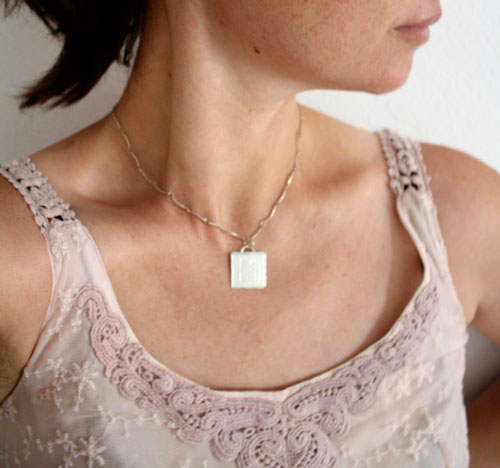 Illuminated initial, medieval manuscript letter pendant in silver