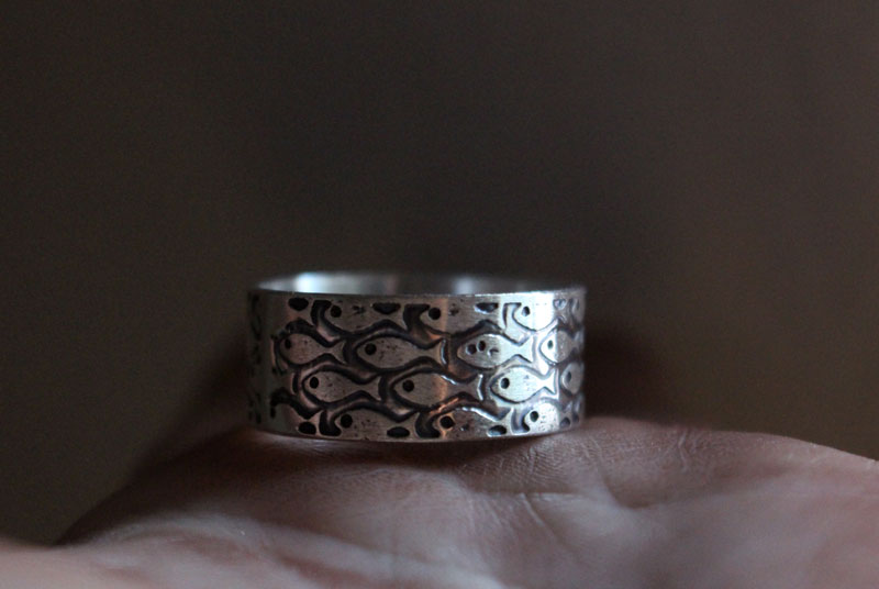 In harmony, fish ring in sterling silver