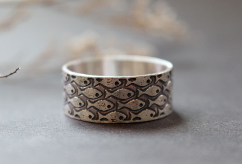 In harmony, fish ring in sterling silver