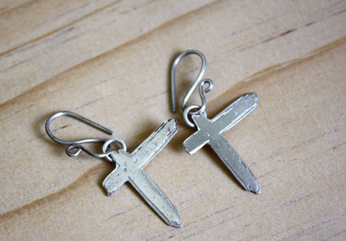 Indochine, cross rock earrings in sterling silver