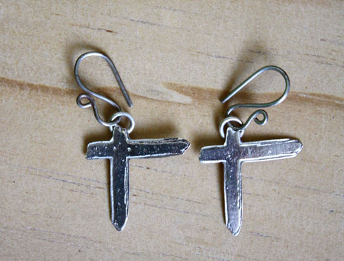 Indochine, cross rock earrings in sterling silver