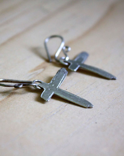 Indochine, cross rock earrings in sterling silver