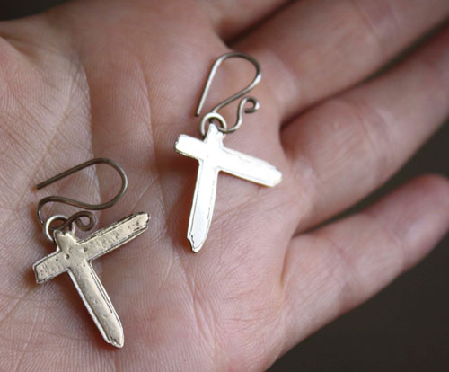 Indochine, cross rock earrings in sterling silver