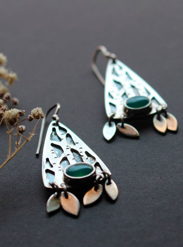 Inner forest, tree forest earrings in silver and aventurine