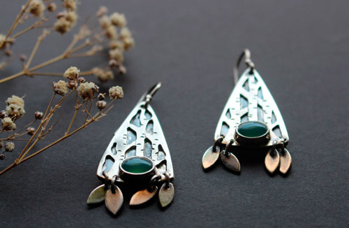 Inner forest, tree forest earrings in silver and aventurine