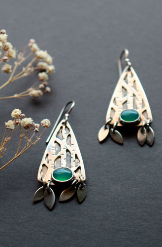 Inner forest, tree forest earrings in silver and aventurine