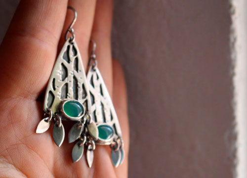 Inner forest, tree forest earrings in silver and aventurine