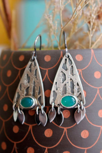 Inner forest, tree forest earrings in silver and aventurine