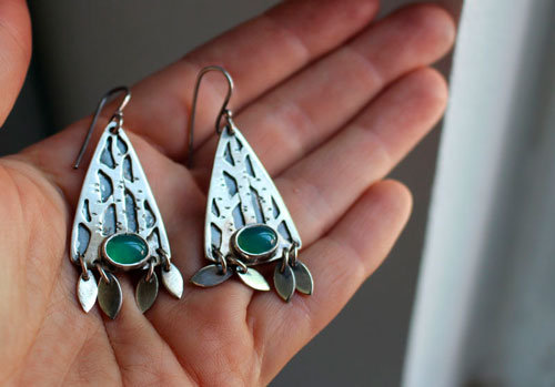 Inner forest, tree forest earrings in silver and aventurine