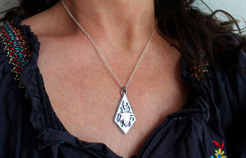 Instinct, crow necklace in sterling silver