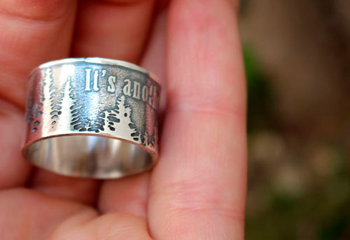 It’s another wild day, forest and quote ring in sterling silver 