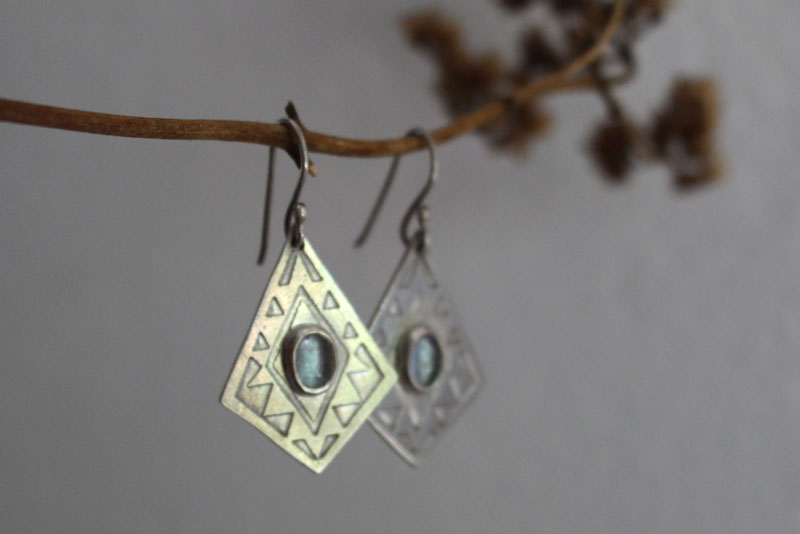 Itzia, Mexican diamond earrings in sterling silver and zircon