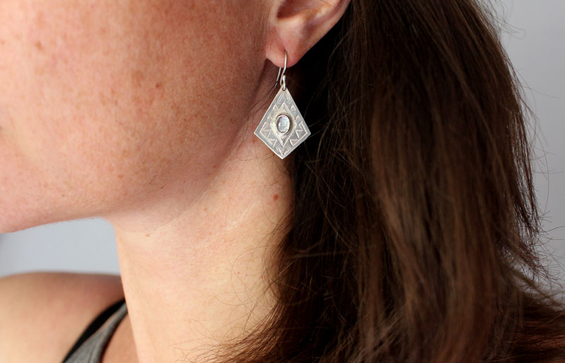 Itzia, Mexican diamond earrings in sterling silver and zircon