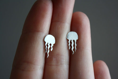 Jellyfish, marine animal earrings in silver