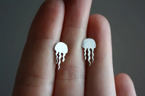 Jellyfish, marine animal earrings in silver