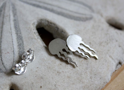 Jellyfish, marine animal earrings in silver