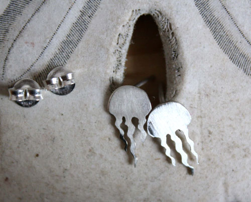 Jellyfish, marine animal earrings in silver