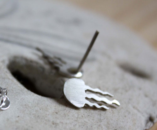 Jellyfish, marine animal earrings in silver