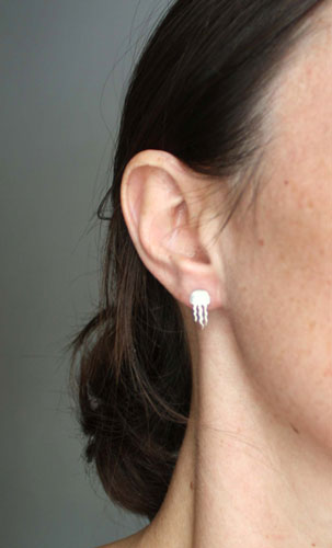 Jellyfish, marine animal earrings in silver