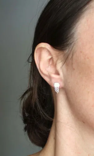 Jellyfish, marine animal earrings in silver