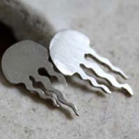 Jellyfish, marine animal earrings in silver