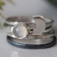 Journey to the moon, stackable ring in silver and moonstone