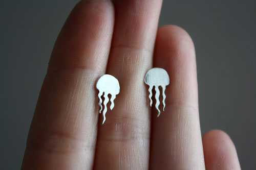 Jellyfish, sterling silver stud earrings