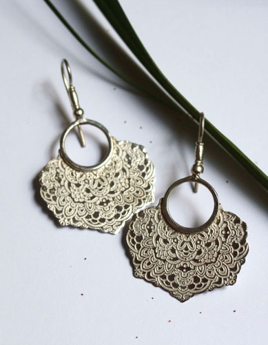 Jessamine, oriental flower earrings in sterling silver