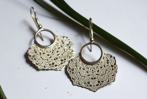 Jessamine, oriental flower earrings in sterling silver