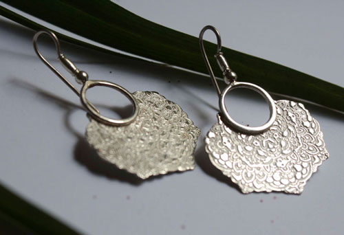 Jessamine, oriental flower earrings in sterling silver