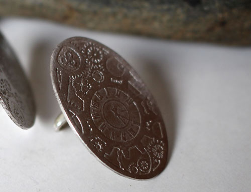 Jules, steampunk gear cufflinks in sterling silver