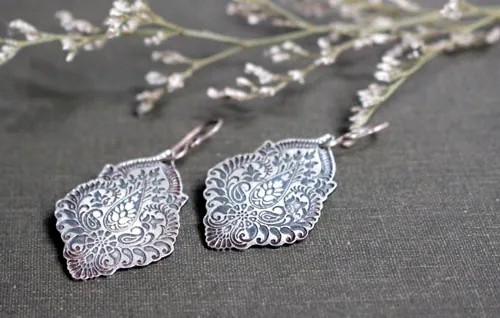 Kanan, baroque floral earrings in sterling silver