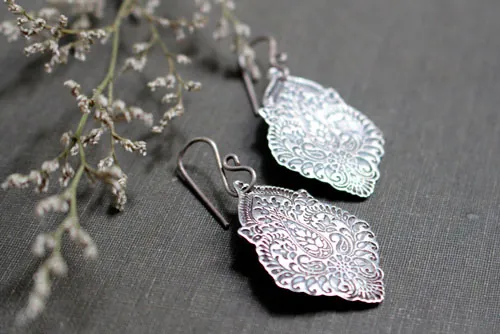 Kanan, baroque floral earrings in sterling silver