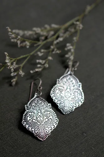 Kanan, baroque floral earrings in sterling silver