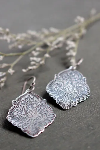 Kanan, baroque floral earrings in sterling silver
