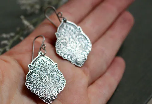 Kanan, baroque floral earrings in sterling silver