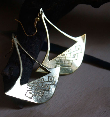 Katanga, African tribal axe earrings in brass