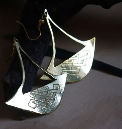 Katanga, African tribal axe earrings in brass