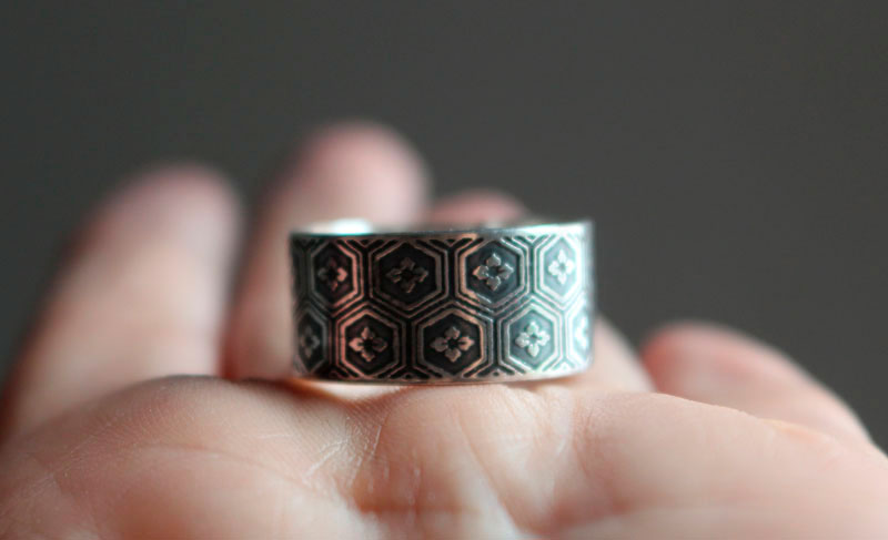 Kikko, Japanese turtle scale ring in sterling silver