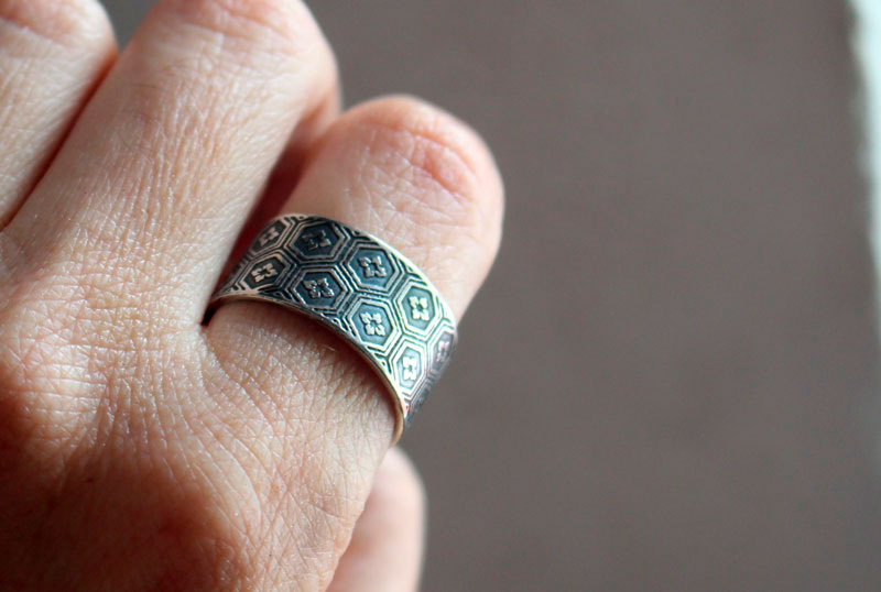 Kikko, Japanese turtle scale ring in sterling silver