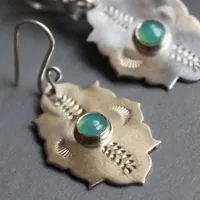 Kirakee, Moorish oriental architecture earrings in silver and chrysoprase