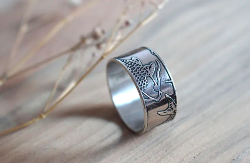 Koi, Japanese carp fish ring in sterling silver