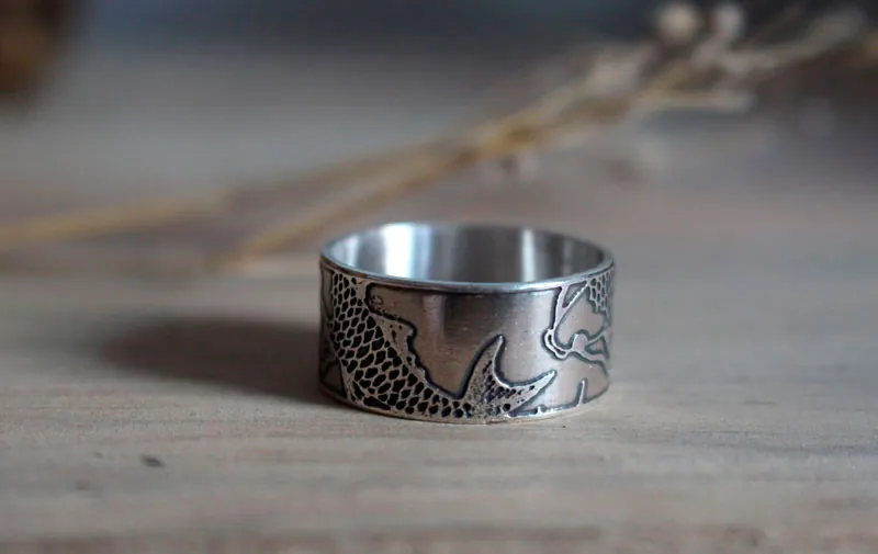 Koi, Japanese carp fish ring in sterling silver